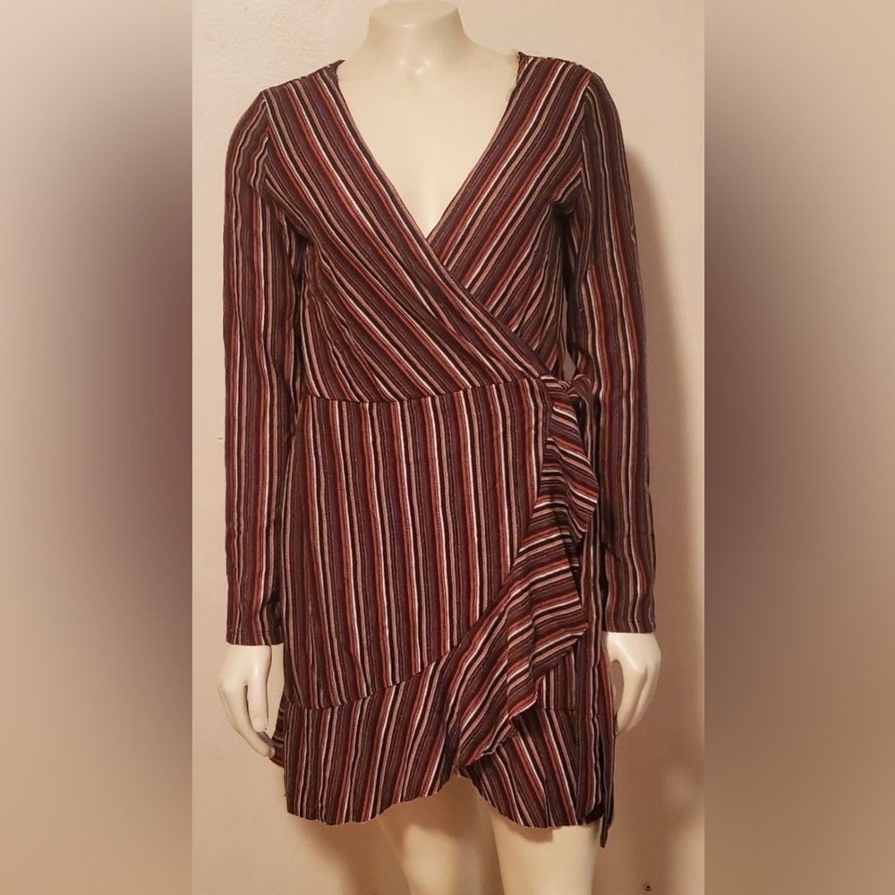 Crystal Doll Striped wrapping Long sleeve dress size M
